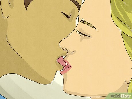 Open your mouth slightly and press it against his lips.